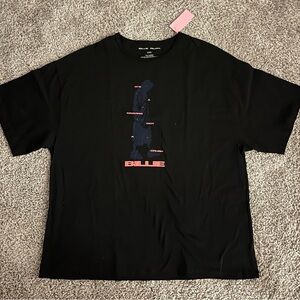 Billie Eilish Black Graphic Tee with Red and Blue Design